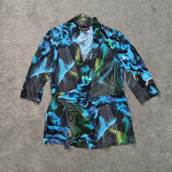 Frank Lyman tropical print striped stretchy cardigan women's size 16 - Picture 1 of 8